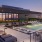 rendering of pool surrounding several pool chairs and umbrellas