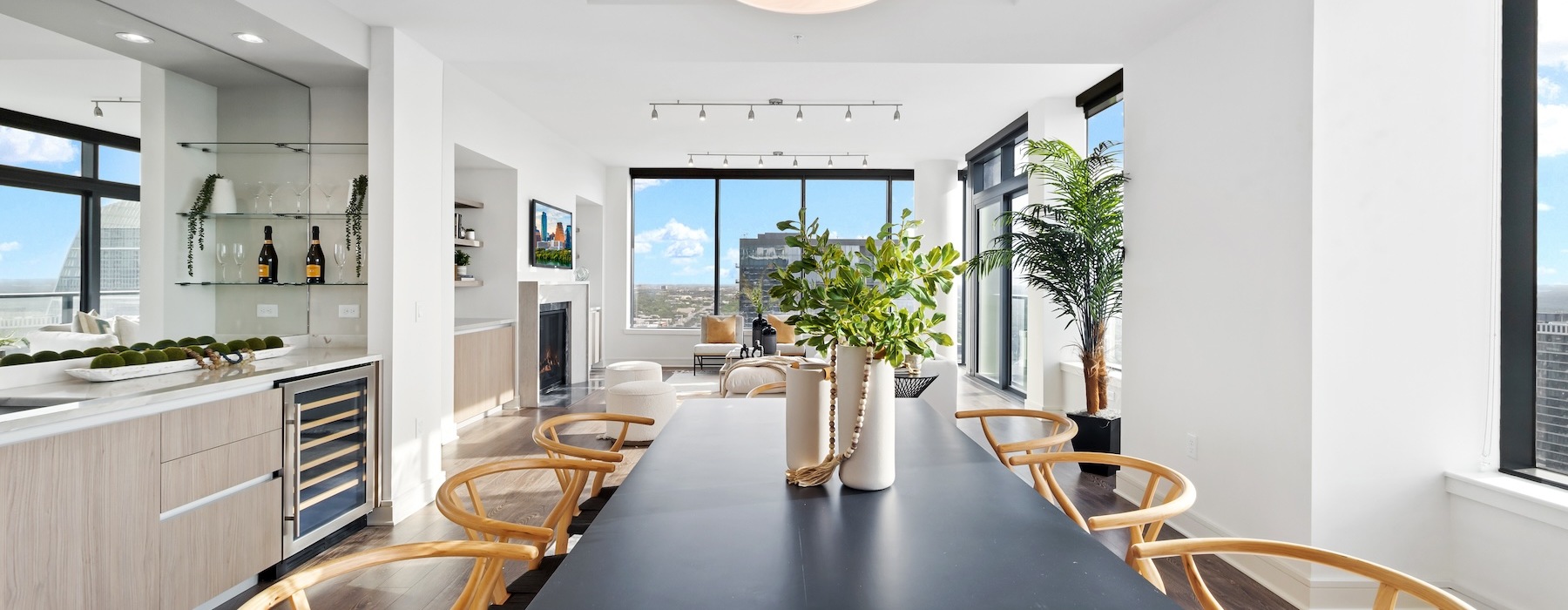 A resident lounge with large windows