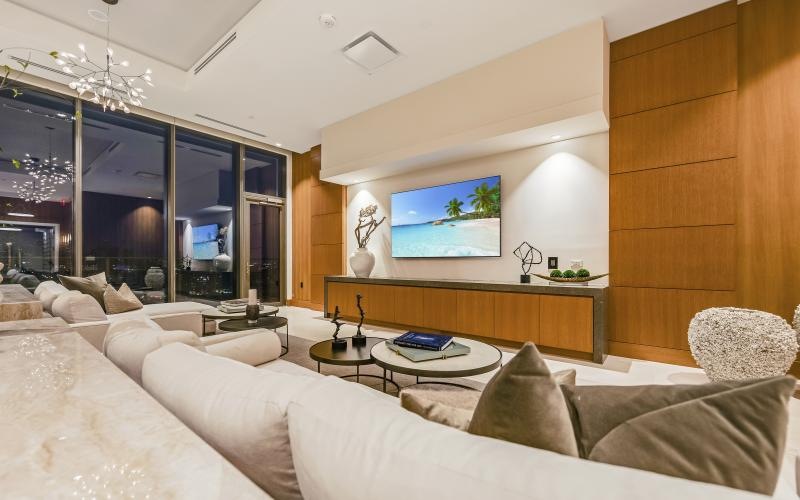 a living room with a large tv